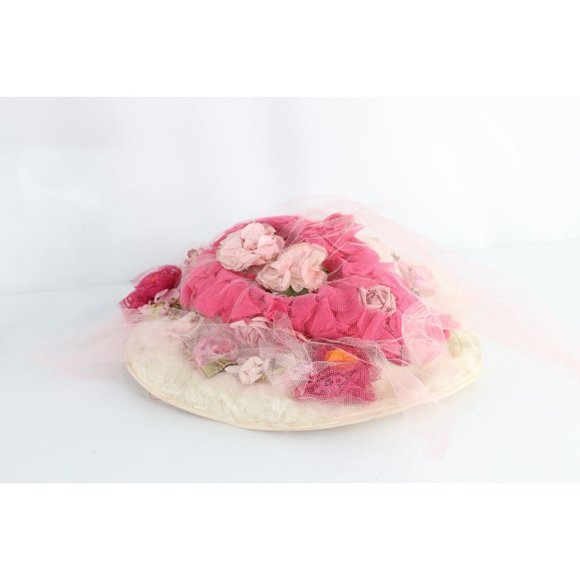 Vintage 20s 30s Flapper Girl Roaring 20s Distressed Flower Lace Fishnet Hat 21\